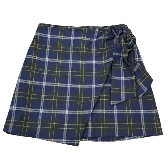 WILFRED Aritzia Wool Wrap Front Mini Skirt Sz 2 Blue Plaid - Picture 4 of 7